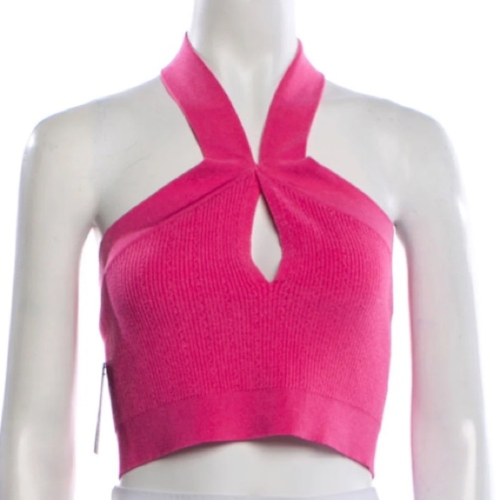 Balmain Hot Pink Halter Twist Keyhole Crop Top